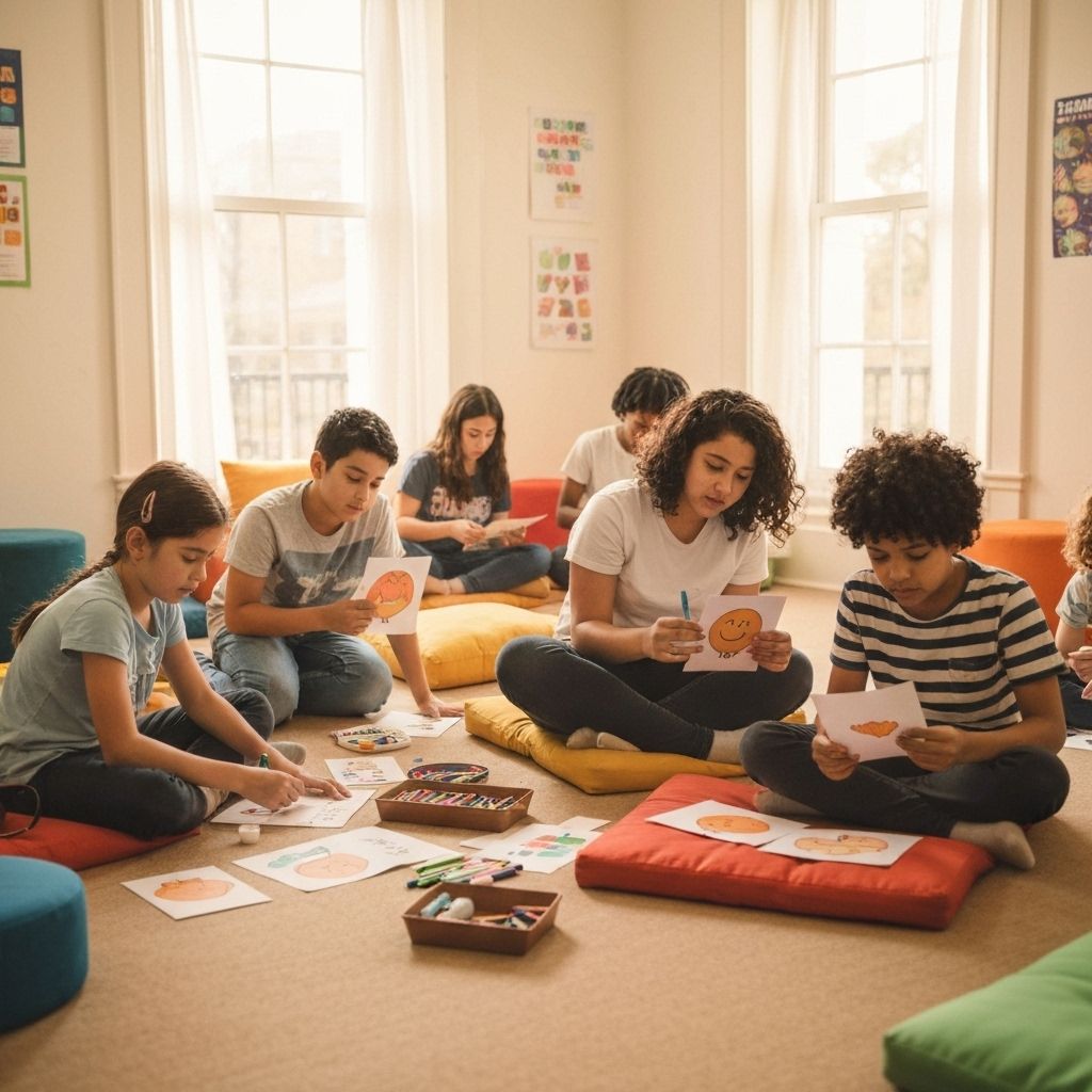 Crianças e adolescentes aprendendo sobre emoções